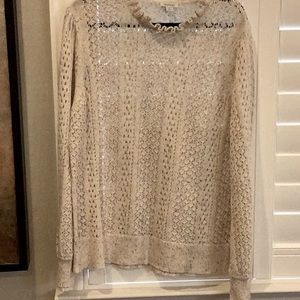 Sundance open weave 💯% cotton sweater with ruffle collar. Machine wash.